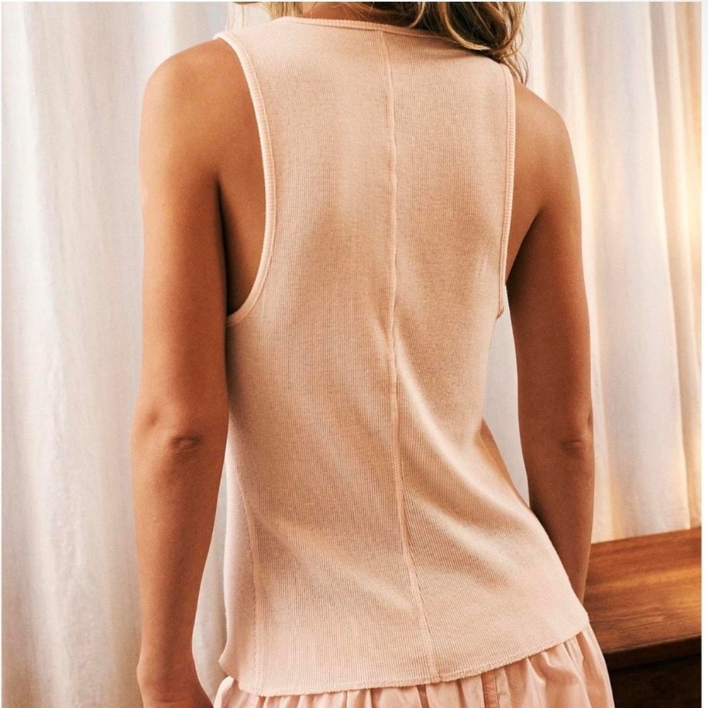 INTIMATELY FREE PEOPLE Light Peach Button-Front Ribbed Tank Top Size Small - Picture 3 of 9